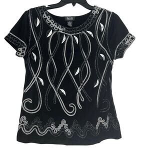 Objects D’art Vintage 90s Y2K Embroidered Metallic Short Sleeve Top Med Artsy